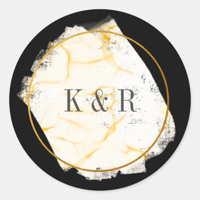 gold marble wedding monogram classic round sticker (Front)