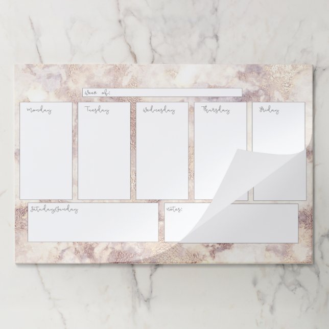 Gold Marble Weekly Calendar Large Tearaway Pad (Folded)