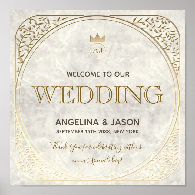 Gold Marble Welcome Wedding Poster (Front)