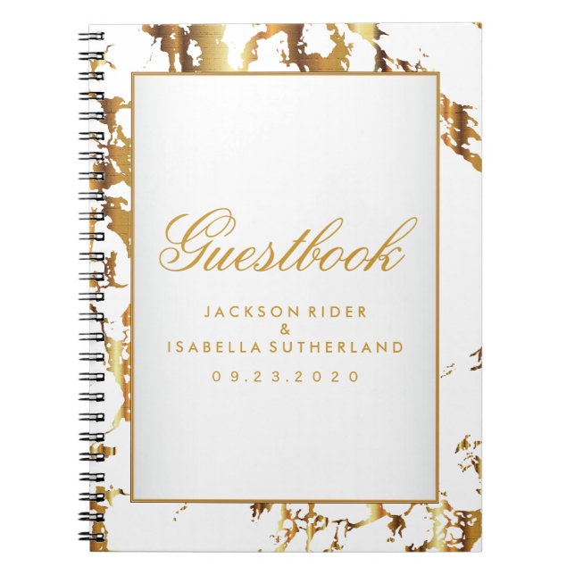 Gold Marble & White  - Guestbook Notebook (Front)