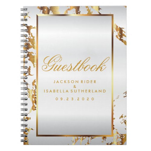 Gold Marble  White Satin _ Guestbook Notebook