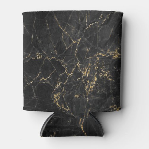 Gold Marbling Black Background Texture Can Cooler