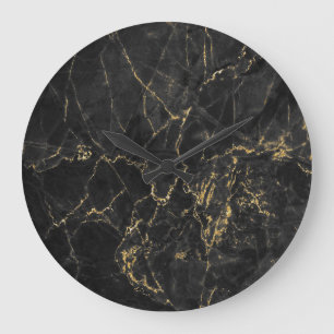 Gold Marbling Black Background Texture Large Clock