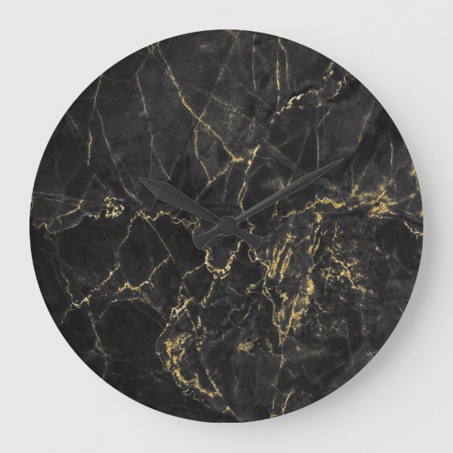 Gold Marbling Black Background Texture Large Clock (Front)