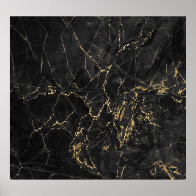 Gold Marbling Black Background Texture Poster (Front)