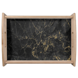 Gold Marbling Black Background Texture Serving Tray