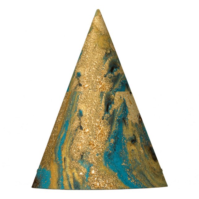 Gold marbling: blue marble texture. party hat (Front)