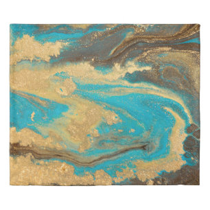Gold marbling texture design. Blue and golden marb Duvet Cover