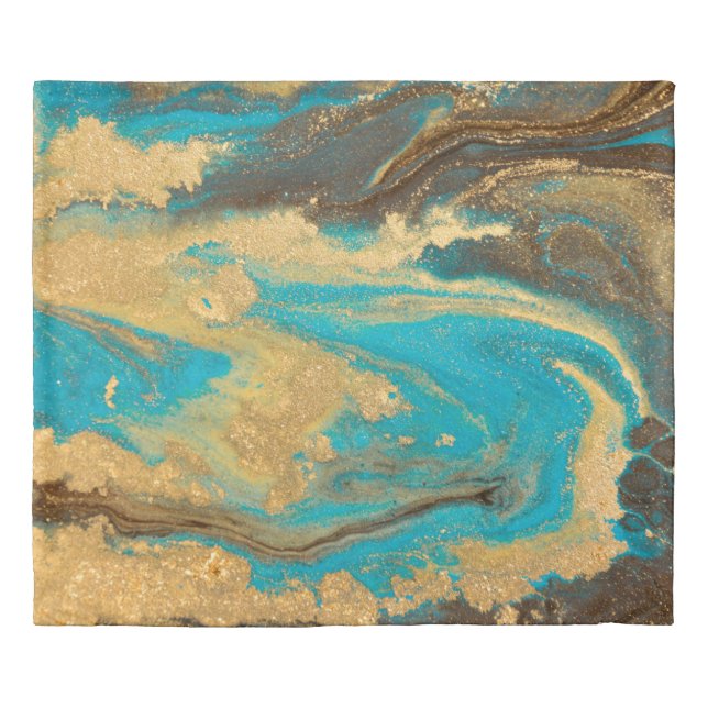Gold marbling texture design. Blue and golden marb Duvet Cover (Front)