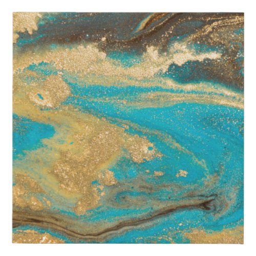 Gold marbling texture design Blue and golden marb Faux Canvas Print