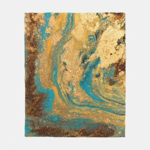 Gold marbling texture design. Blue and golden marb Fleece Blanket