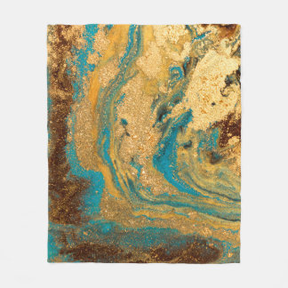 Gold marbling texture design. Blue and golden marb Fleece Blanket