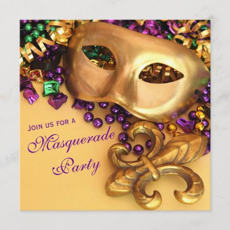 Gold Mardi Gras Masquerade Party Invitations