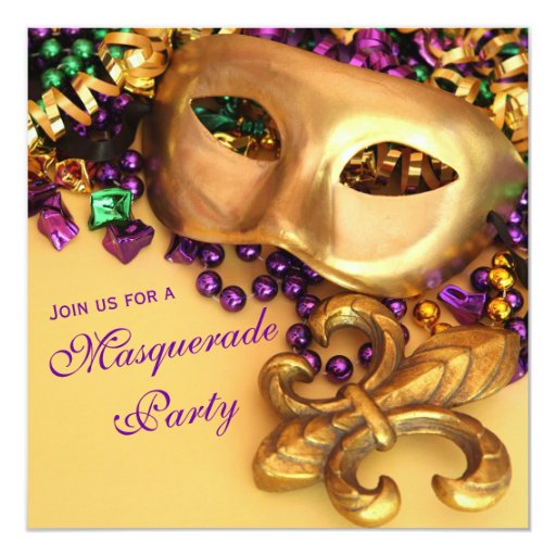 Gold Mardi Gras Masquerade Party Invitations 5.25