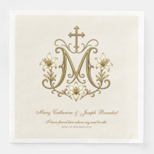 Gold Marian Catholic Monogram Wedding Paper Dinner Napkins