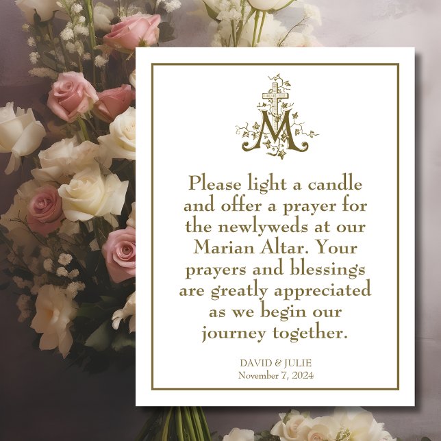 Gold Marian Cross Blessed Mother Altar Sign RSVP Card (Creator Uploaded)