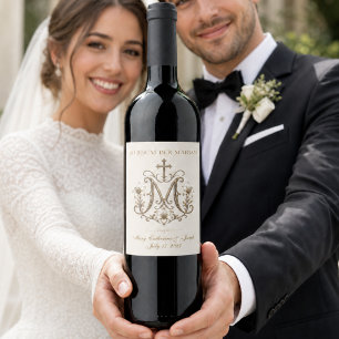 Gold Marian Cross Monogram Wine Label