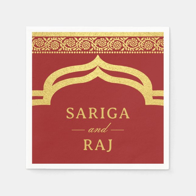 Gold Marigold Flower Mundap Canopy Arch Wedding Napkins (Front)