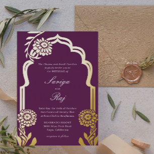 Gold Marigold Indian Wedding Invitation Foil Invitation