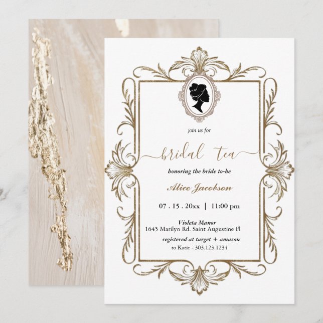 Gold Marmol vintage bridal shower Invitation (Front/Back)