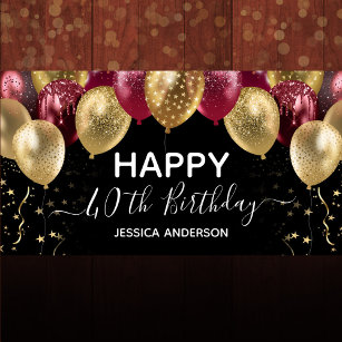 Gold Maroon Birthday Party  Banner