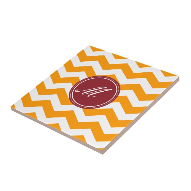 Gold & Maroon Chevron with Monogram Tile (Side)