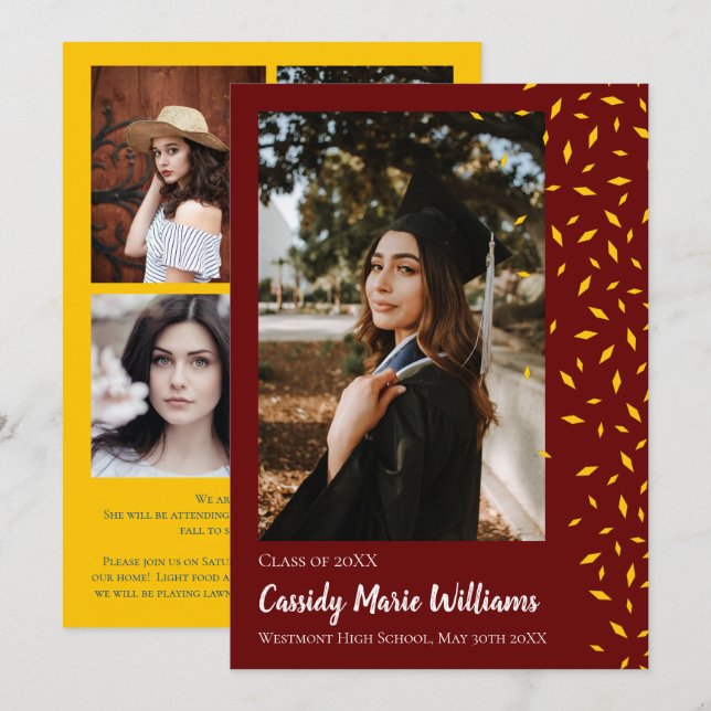 Gold Maroon Confetti Graduation Announcement (Front/Back)