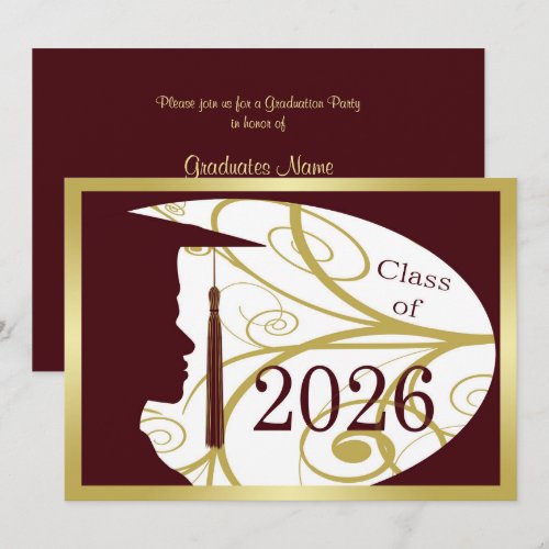 Gold/Maroon Man Silhouette 2026 Graduation Party Invitation