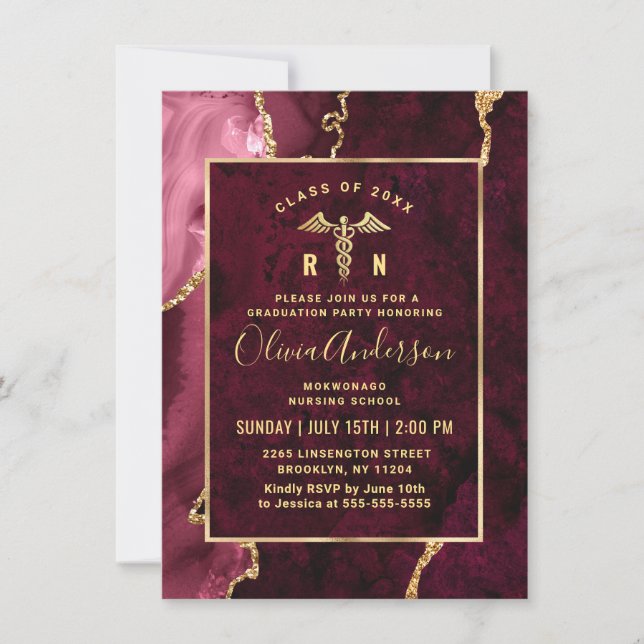 Gold Maroon Nursing School RN Graduation Party Invitation (Front)