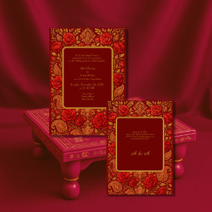 gold Maroon Rose mango Paisley Hindu Wedding  Invitation