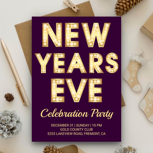Gold Marquee Letters New Years Eve Party Invitation