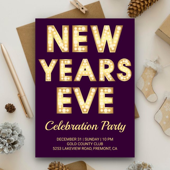 Gold Marquee Letters New Year's Eve Party Invitation (Creator Uploaded)