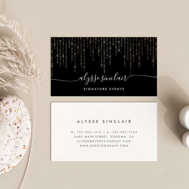 Gold Marquee Signature Calligraphy Script Business Card (Creator Uploaded)