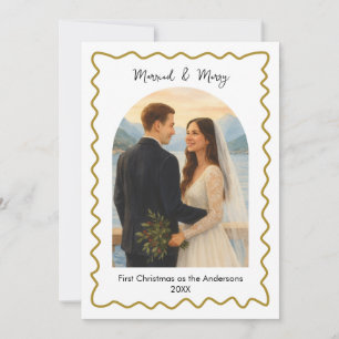  Gold Married and Merry First Christmas Photo  Holiday Card
