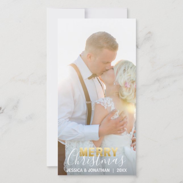 Gold MARRIED CHRISTMAS First Holiday | Add PHOTO Card (Front)