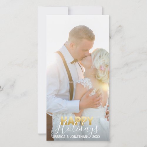 Gold MARRIED First Happy Holidays  Add PHOTO Holiday Card