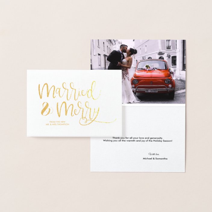 Gold Married Merry Christmas Thank You Wedding Foil Card Zazzle Com