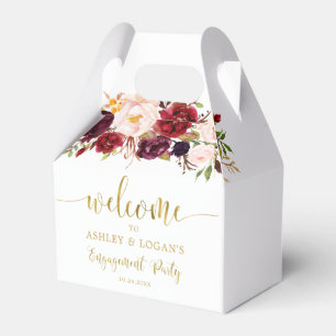 Gold Marsala Boho Autumn Engagement Party Favor Boxes