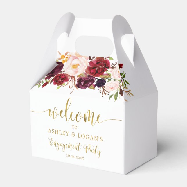 Gold Marsala Boho Autumn Engagement Party  Favor Boxes (Front Side)