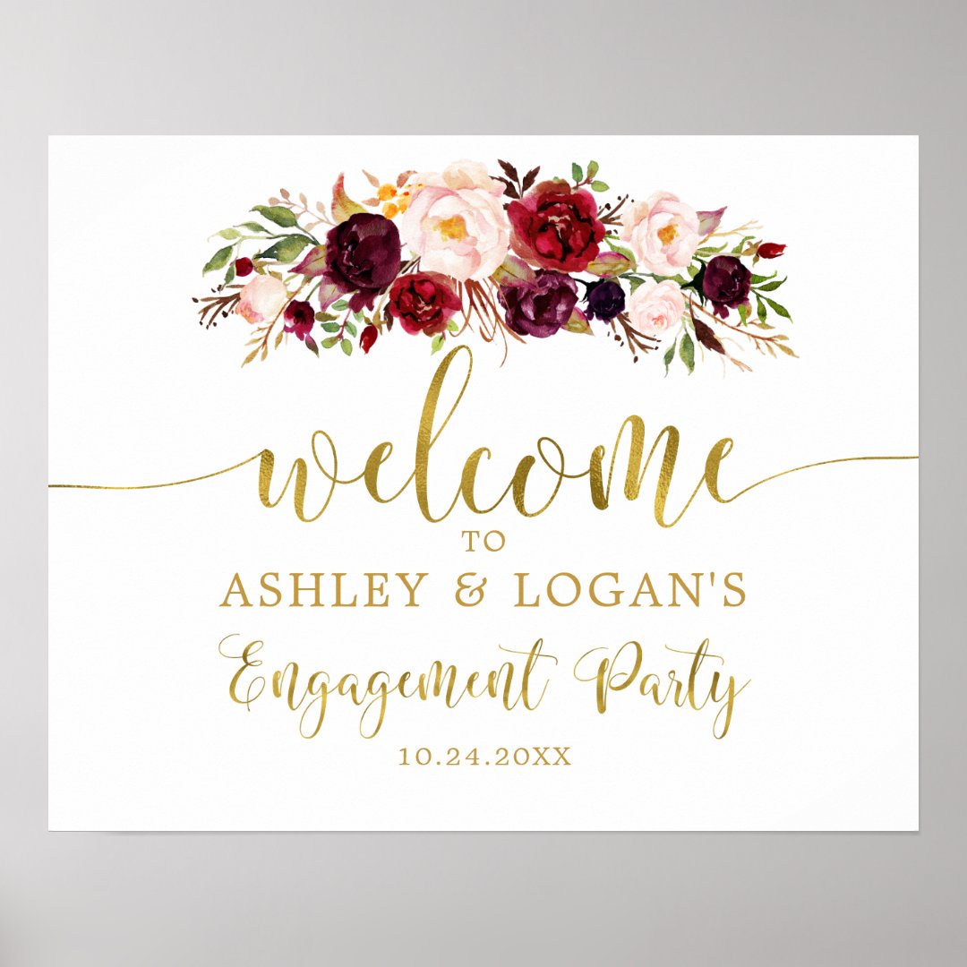 Gold Marsala Boho Autumn Engagement Party Poster | Zazzle
