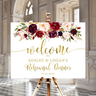 Gold Marsala Boho Rehearsal Dinner Welcome Foam Board