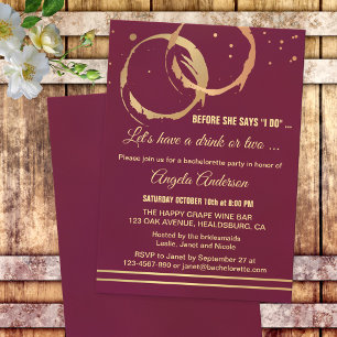 Gold Marsala Wine Bachelorette Party Invitation