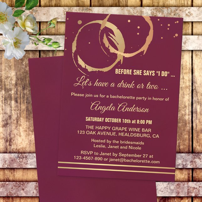Gold Marsala Wine Bachelorette Party Invitation (Creator Uploaded)