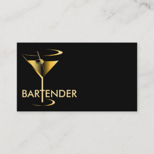 Gold Martini Cocktail Bartender Business Card