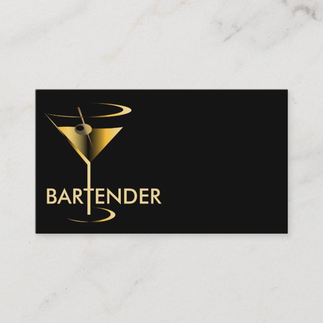 Gold Martini Cocktail Bartender Business Card (Front)