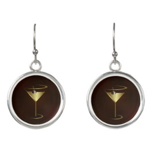 Gold Martini Earrings - Martini Cocktail