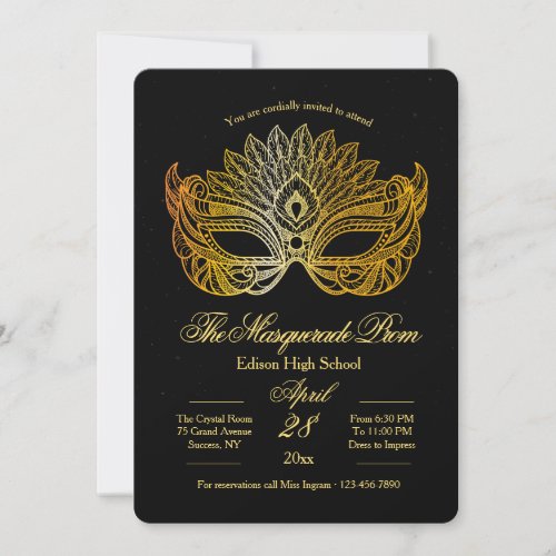 Gold Mask Masquerade Prom Invitation