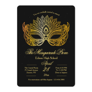 Gold Mask Masquerade Prom Invitation