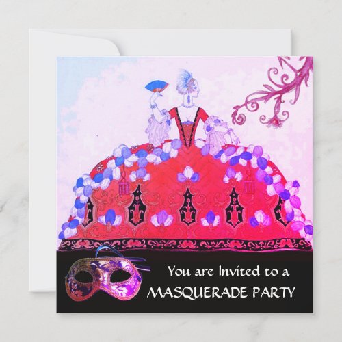 GOLD MASKSLADY IN PINK FUCHSIAw MASQUERADE PARTY Invitation