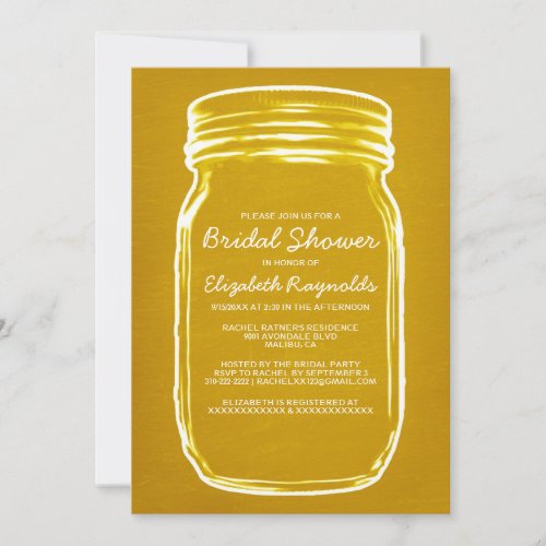 Gold Mason Jar Bridal Shower Invitations